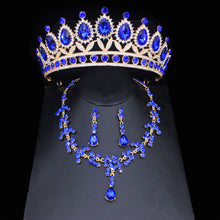 Laden Sie das Bild in den Galerie-Viewer, Luxury Crystal Wedding Jewelry Sets For Women Tiara/Crown Earrings Necklace Set dc02