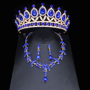 Luxury Crystal Wedding Jewelry Sets For Women Tiara/Crown Earrings Necklace Set dc02