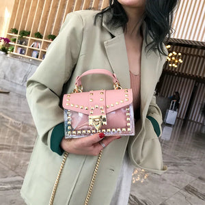 2022 New Chains Rivet Women Handbags Small White Black Pink Yellow Blue Pvc Hasp Handbags Summer Soft Shoulder Bags Cross Body