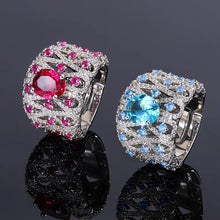 画像をギャラリービューアに読み込む, 925 Sterling Silver Red/Sea Blue Zirconia Ring for Women Wedding Party Jewelry Opened Adjustable Size