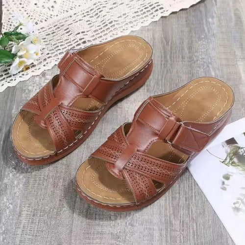 Summer Women Wedge Sandals Premium Orthopedic Open Toe Sandals Vintage Anti-Slip Pu Leather Casual Female Platform Shoes
