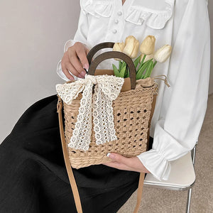 Women Straw Basket Crossbody Bags Top Handle Shoulder Bags Casual Designer Rattan Woven Summer Travel Beach Bag