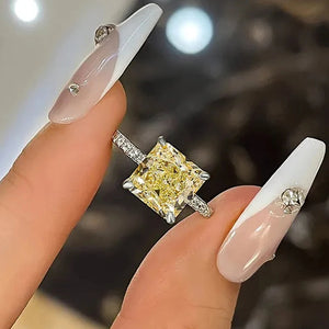 Square Yellow CZ Finger Ring for Women Temperament Wedding Band Accessories