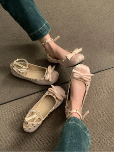 Women Ballet Flats Fashion Butterfly-knot Lace Ankle Strap Footwear x355