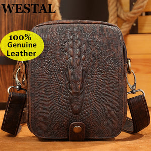 Men's Leather Shoulder Bag Male Mini Croco Designer Leather Bag Man Purse Small Mens Crossbody Bags for Gift Phone 6030