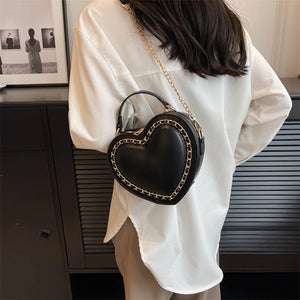 Fashion Love Heart Shoulder Bags Women PU Leather Chain Handbag w161