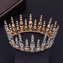Carica l&#39;immagine nel visualizzatore di Gallery, Vintage Baroque Blue Crystal Wedding Crown Hair Jewelry Bridal Headdress Queen King Tiaras Diadem