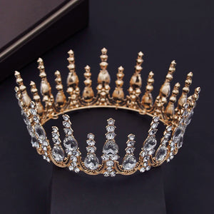Vintage Baroque Blue Crystal Wedding Crown Hair Jewelry Bridal Headdress Queen King Tiaras Diadem