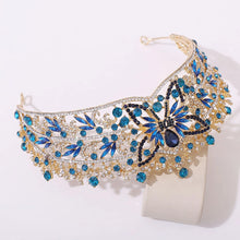 Carica l&#39;immagine nel visualizzatore di Gallery, Baroque Blue Butterfly Crown Headband Luxury Rhinestone Bridal Tiaras Headwear Girls Birhtday Wedding Hair Jewelry