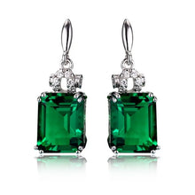 Cargar imagen en el visor de la galería, Silver Color Earrings For Women Luxury Lab Emerald Cubic Zirconia Drop Earrings