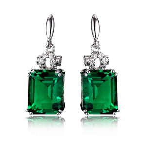 Silver Color Earrings For Women Luxury Lab Emerald Cubic Zirconia Drop Earrings