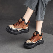 Cargar imagen en el visor de la galería, Genuine Leather Women&#39;s Flat Sneakers Autumn Platform Casual Shoes q145