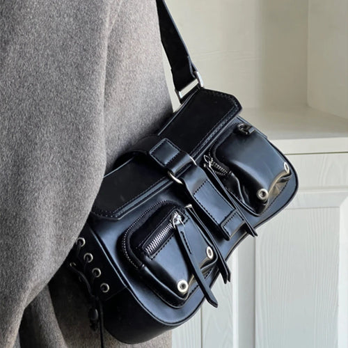 Goth Punk Cool Women's Bag Hot Girls Shoulder Bags Fashion Design PU Leather Handbags Tote Purse with Zipper