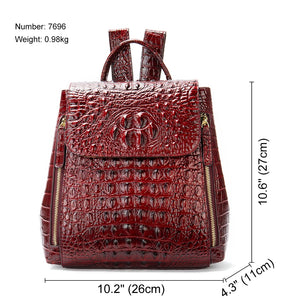 Real Leather Laptop Backpack Fashion Travel Bags Daypack for Women Crocodile Pattern School Backpack for Girls 7696