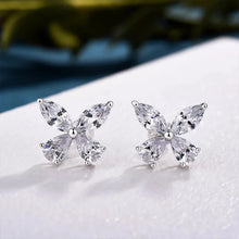Load image into Gallery viewer, Crystal Butterfly Shaped Stud Earrings for Women Silver Color Dainty Ear Accessories
