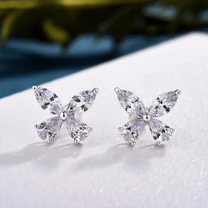 Crystal Butterfly Shaped Stud Earrings for Women Silver Color Dainty Ear Accessories