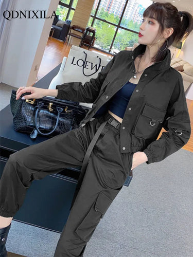 2023 Women's Tracksuit New In Long Sleeve Coat Matching Sets Cargo Pant Sets Sports Loose Korean Fashion Two Pieces Set Outfits