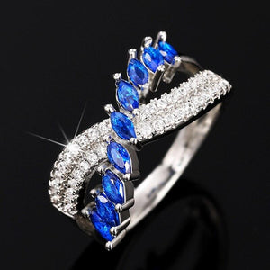 Fashion Women Cross Ring Bright Blue/White Zirconia Finger Accessories hr29 - www.eufashionbags.com