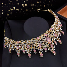 Laden Sie das Bild in den Galerie-Viewer, Pink Opal Crystal Wedding Crown Ladies Tiaras Bridal Diadem Princess Bride Headwear Party Prom Hair Jewelry Accessories