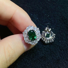 Charger l&#39;image dans la galerie, Shaped Stud Earrings with Oval Green CZ Sparkling Ear Accessories for Women Wedding Jewelry