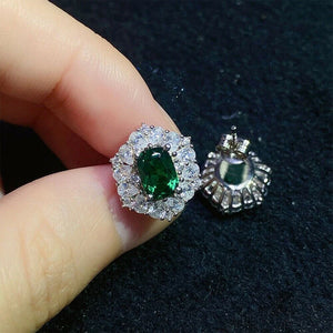 Shaped Stud Earrings with Oval Green CZ Sparkling Ear Accessories for Women Wedding Jewelry