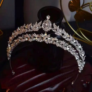 Baroque Luxury Crystal Leaf Bridal Tiaras Crown Headwear Rhinestone Pageant Prom Diadem Headbands