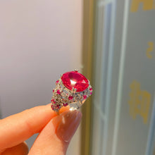 画像をギャラリービューアに読み込む, 925 Sterling Silver Adjustable Opening Red Crystal Ring Sapphire Retro Fashion Women Jewelry x02