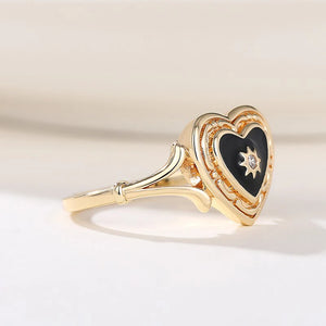 Black Heart Enamel Rings with Shiny Rings for Women Wedding Jewelry x25