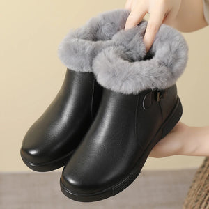 Round Toe Fur Women Snow Boots Genuine Leather Ankle Boots q159