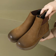 Laden Sie das Bild in den Galerie-Viewer, Women Cow Leather Ankle Boots Platform Round Toe Shoes q125