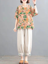 Charger l&#39;image dans la galerie, 2 Piece Sets Women Summer Casual Pants Suits Vintage Style Loose Female Print Tops And Ankle-length Pants