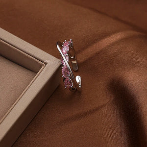 Pink Color Microinlaid Zircon Cross Ring Adjustable Advanced Open Index Finger Rings