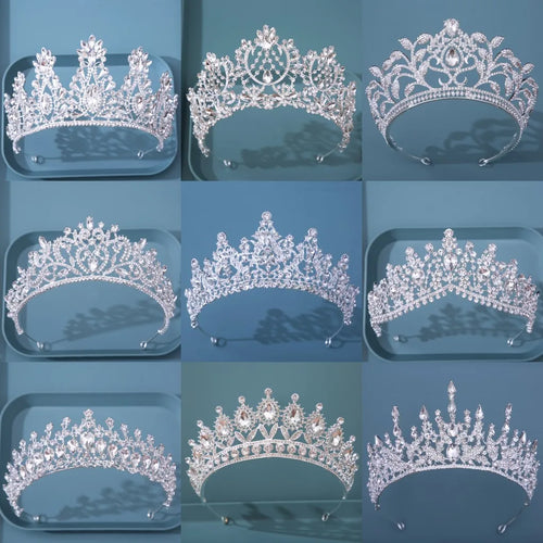 Diverse Silver Color Crystal Crowns Bridal Tiaras Fashion Queen Rhinestone Diadem CZ Headpiece Wedding Hair Jewelry Accessories