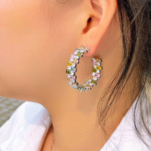 Charger l&#39;image dans la galerie, Multicolor Double Sided Cubic Zirconia Pave Chunky Round Hoop Earrings cw59 - www.eufashionbags.com