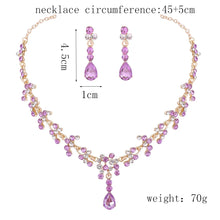 Charger l&#39;image dans la galerie, Luxury Wedding Bridal Purple Pink Crystal Necklace Earrings Jewelry Sets For Women