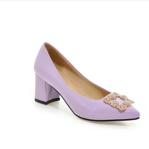 Patent Leather Pumps Pointy Toe Square Button Purple Blue New In Bare Foot Zapatillas Mujer Zapatos 48 Wide Fitting Shoes