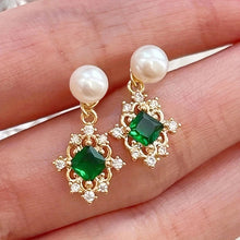 Carica l&#39;immagine nel visualizzatore di Gallery, Green Cubic Zirconia Drop Earrings for Women Removable Imitation Pearl Earrings