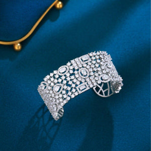 Luxury Chunky Cubic Zirconia Pave Wide Bridal Cuff Bangles for Women cb33 - www.eufashionbags.com