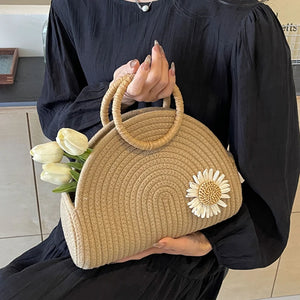 Cotton thread Woven Handbag Women Holiday Beach Casual Tote Top-Handle Bags a180