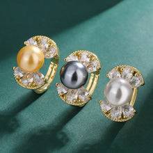 画像をギャラリービューアに読み込む, 10mm White Pearl Bowknot Couple Rings Adjustable Jewelry Sets for Women Wedding Charms Accessory
