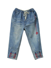 Charger l&#39;image dans la galerie, Fashion Summer Ripped Loose Jeans Women Casual Embroidery Denim Trousers Vintage Elastic Harem Pants