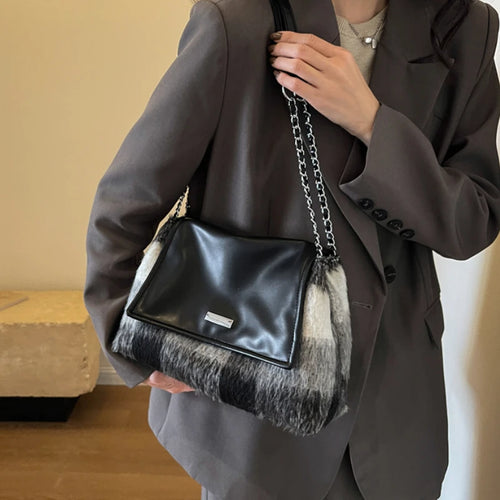 Small Soft Woolen Shoulder Bag for Women Winter Fashion Chain Bag x289