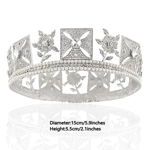 Women Round Big Tiaras Pearls Crown Baroque Royal Queen Diana Crowns bc02 - www.eufashionbags.com
