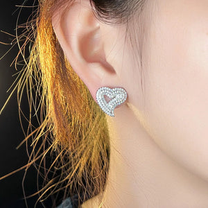 Ice Out Geometric Heart Stud Earrings for Women Micro Pave Cubic Zirconia Jewelry