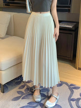 Carica l&#39;immagine nel visualizzatore di Gallery, Basic Pleated Midi Long Skirt for Women New Solid All-match A Line High Waist Mid-length Skirt