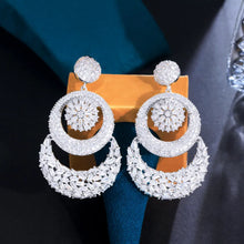 Load image into Gallery viewer, White Chunky Cubic Zirconia Round Dangle Wedding Earrings b172