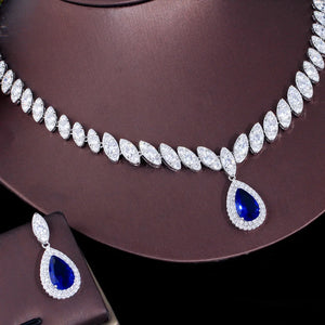 Luxury Water Drop Cubic Zirconia Wedding Jewelry Sets Necklace and Earrings CZ Crystal Set