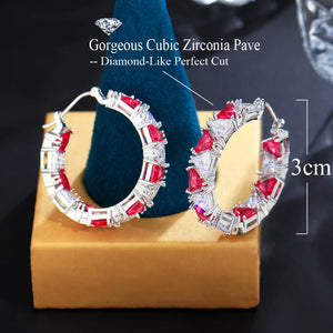 Sparkling Triangle Cubic Zirconia Hoop Earrings Paved Chic Double Sided Circle for Women b99