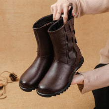 Cargar imagen en el visor de la galería, Cowhide Flat Heels Mid-Calf Boots Casual Genuine Leather Women&#39;s Boots q132
