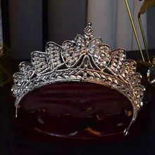 Load image into Gallery viewer, Baroque Luxury Crystal Bowknot Crown Bridal Headpiece Silver Color Rhinestone Diadem Queen Princess Tiaras Wedding Hair Jewelry
